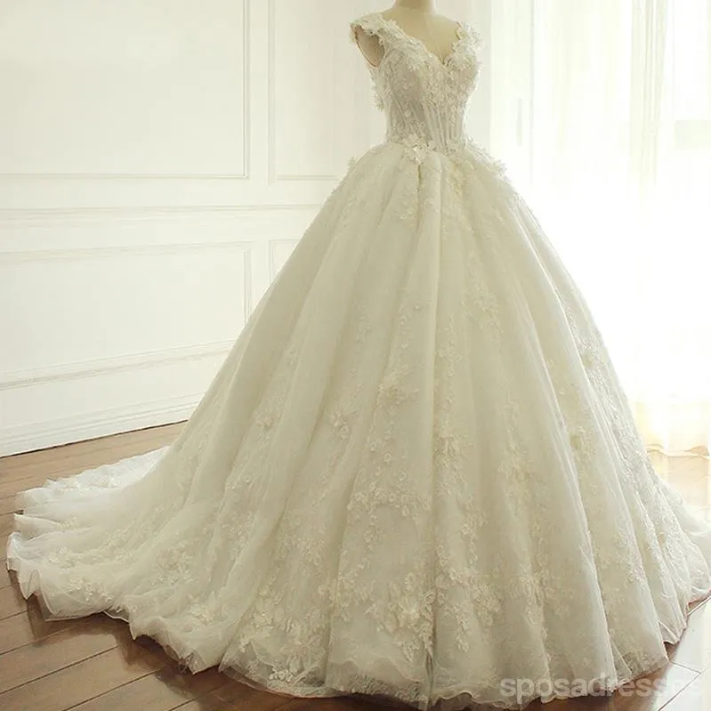 Sexy Backless Cap Sleeve Lace Beaded Deep V Neckline A line Wedding Bridal Dresses, Affordable Custom Made Wedding Bridal Dresses, WD262