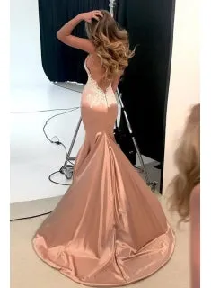 Sexy Backless Spaghetti Strap Prom Dresses, Mermaid Appliques Chapel Train Evening Dresses, TYP0245