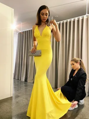 Sexy V-neck Mermaid Open Back Party Long Evening Party Prom Dress,PDY0130