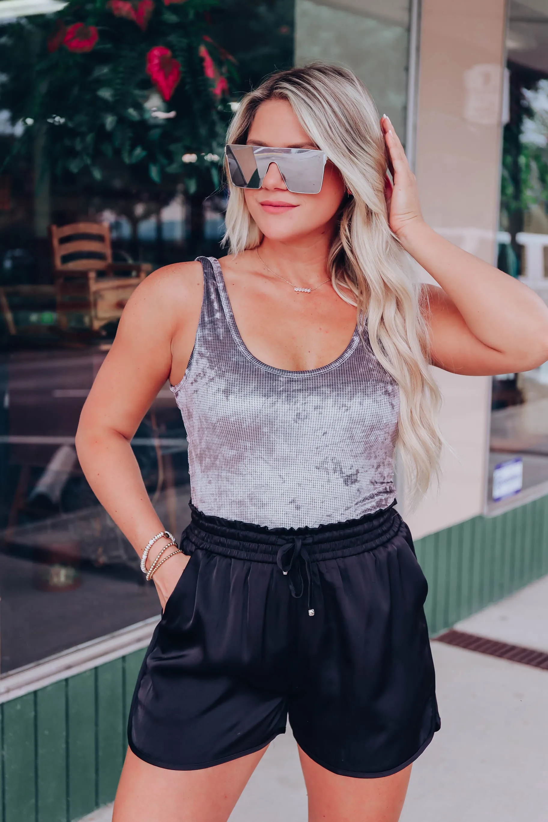 Shimmering in Satin Shorts - Black