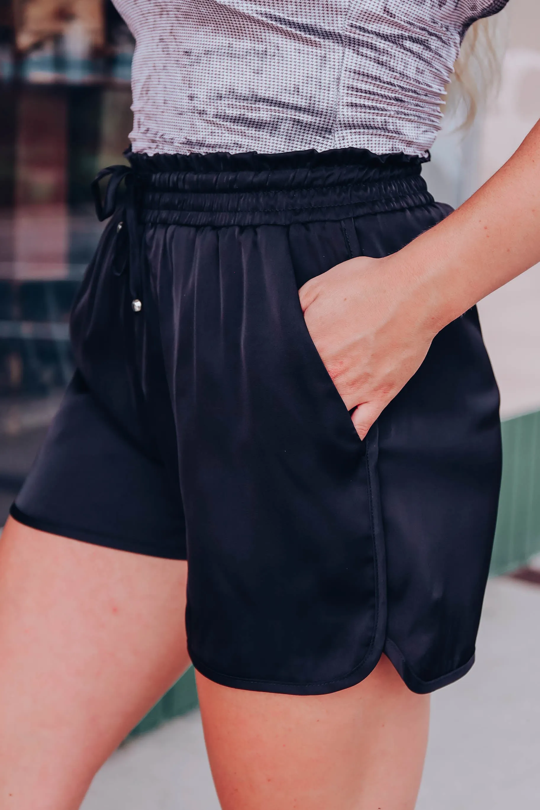 Shimmering in Satin Shorts - Black