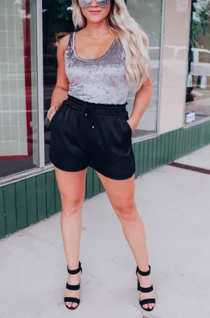 Shimmering in Satin Shorts - Black
