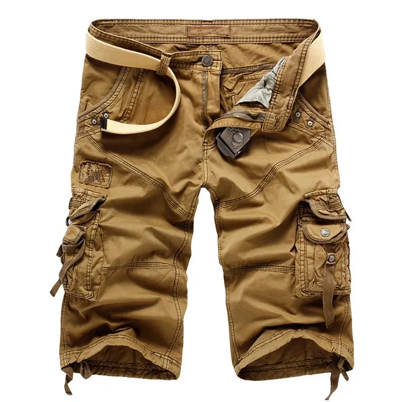 Short cargo droit en coton vintage (ceinture exclue)