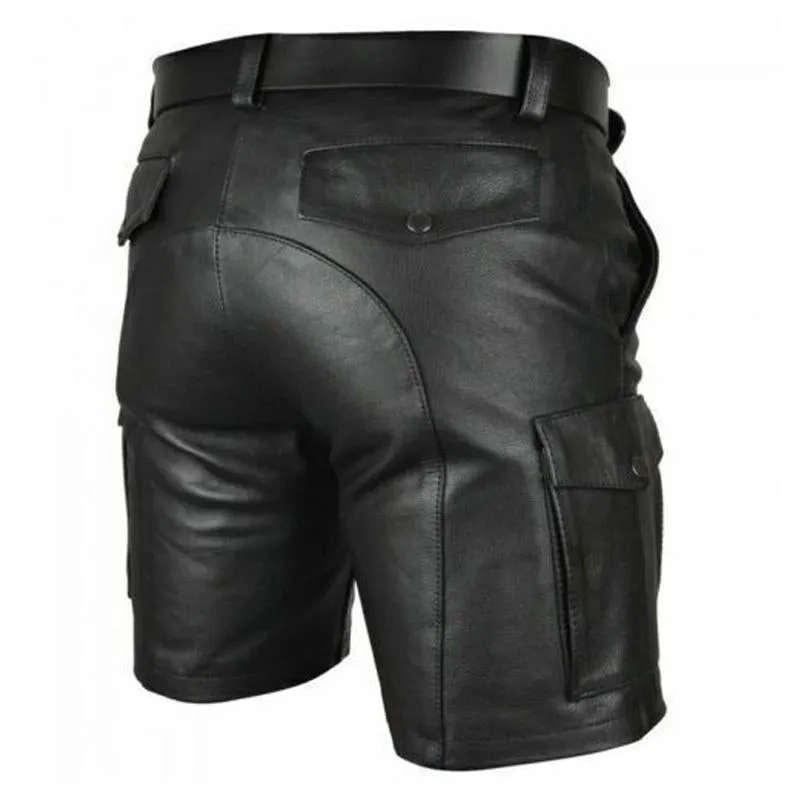 Short décontracté en cuir pour hommes sans ceinture