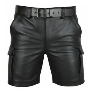 Short décontracté en cuir pour hommes sans ceinture