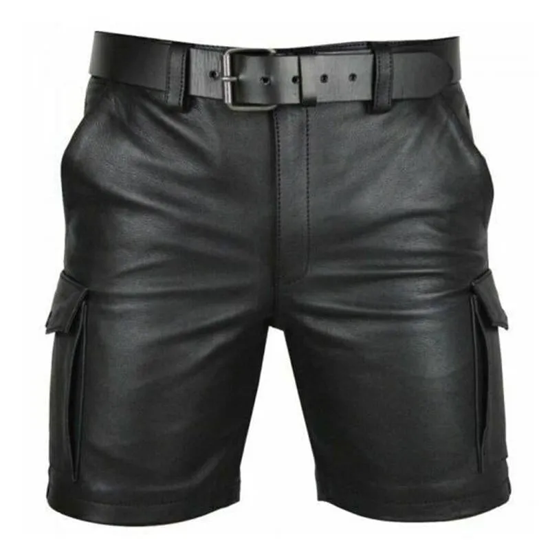 Short décontracté en cuir pour hommes sans ceinture