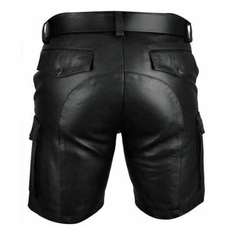 Short décontracté en cuir pour hommes sans ceinture