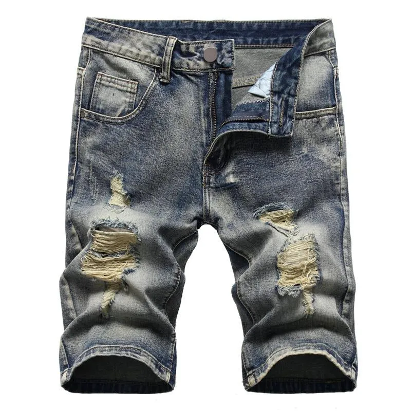 Short denim déchiré vintage pour homme
