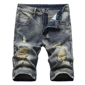 Short denim déchiré vintage pour homme