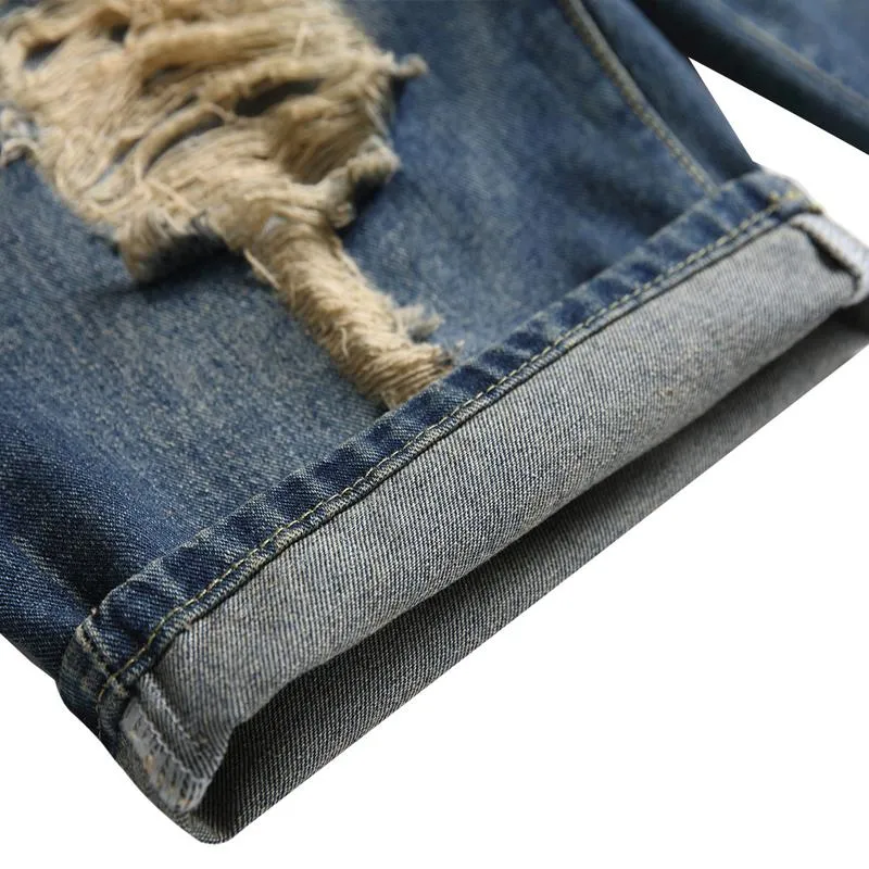 Short denim déchiré vintage pour homme