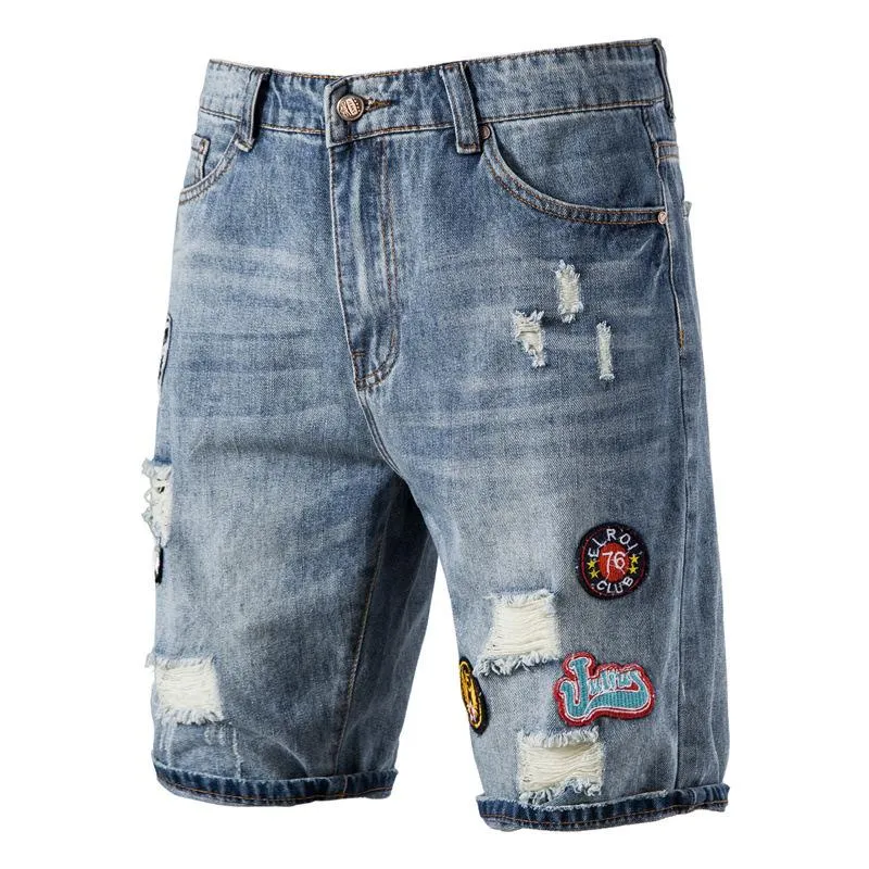 Short en jean décontracté à patch brodé vintage