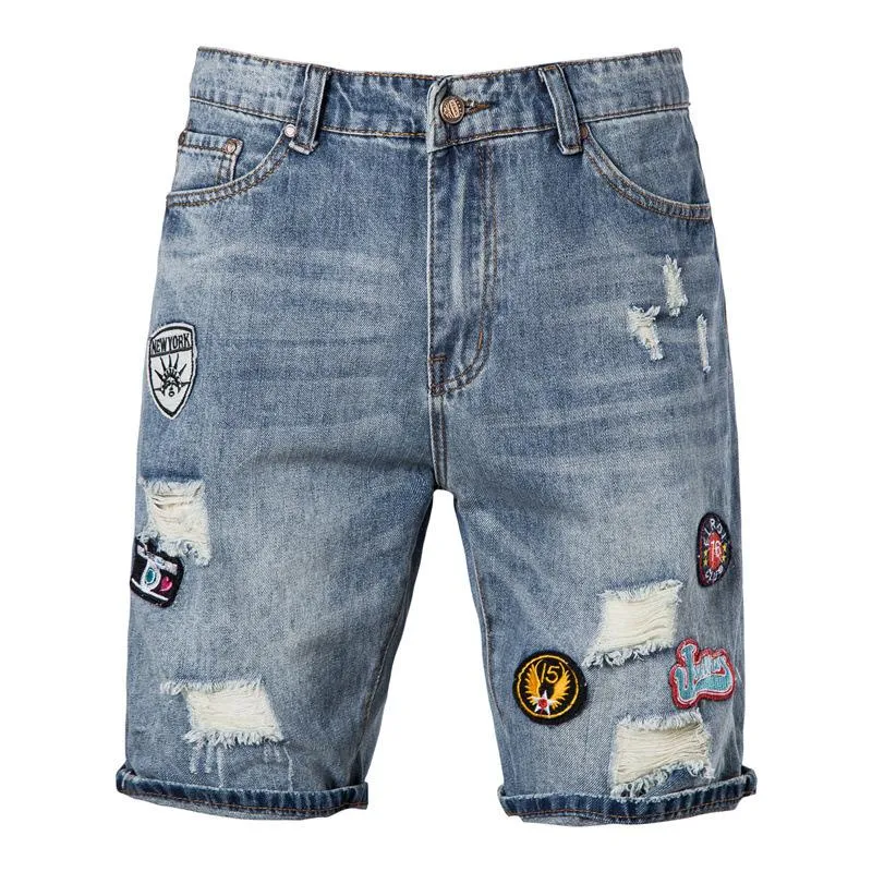 Short en jean décontracté à patch brodé vintage