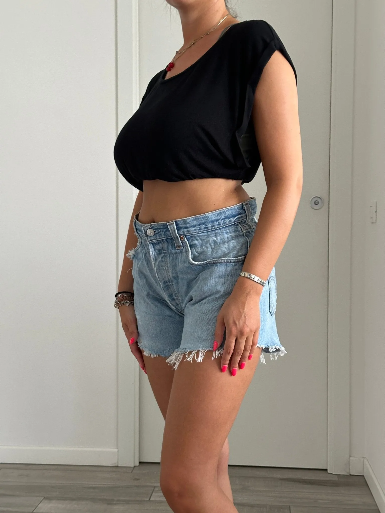 Shorts Levi's Vintage denim sfrangiati a caramella con strappi