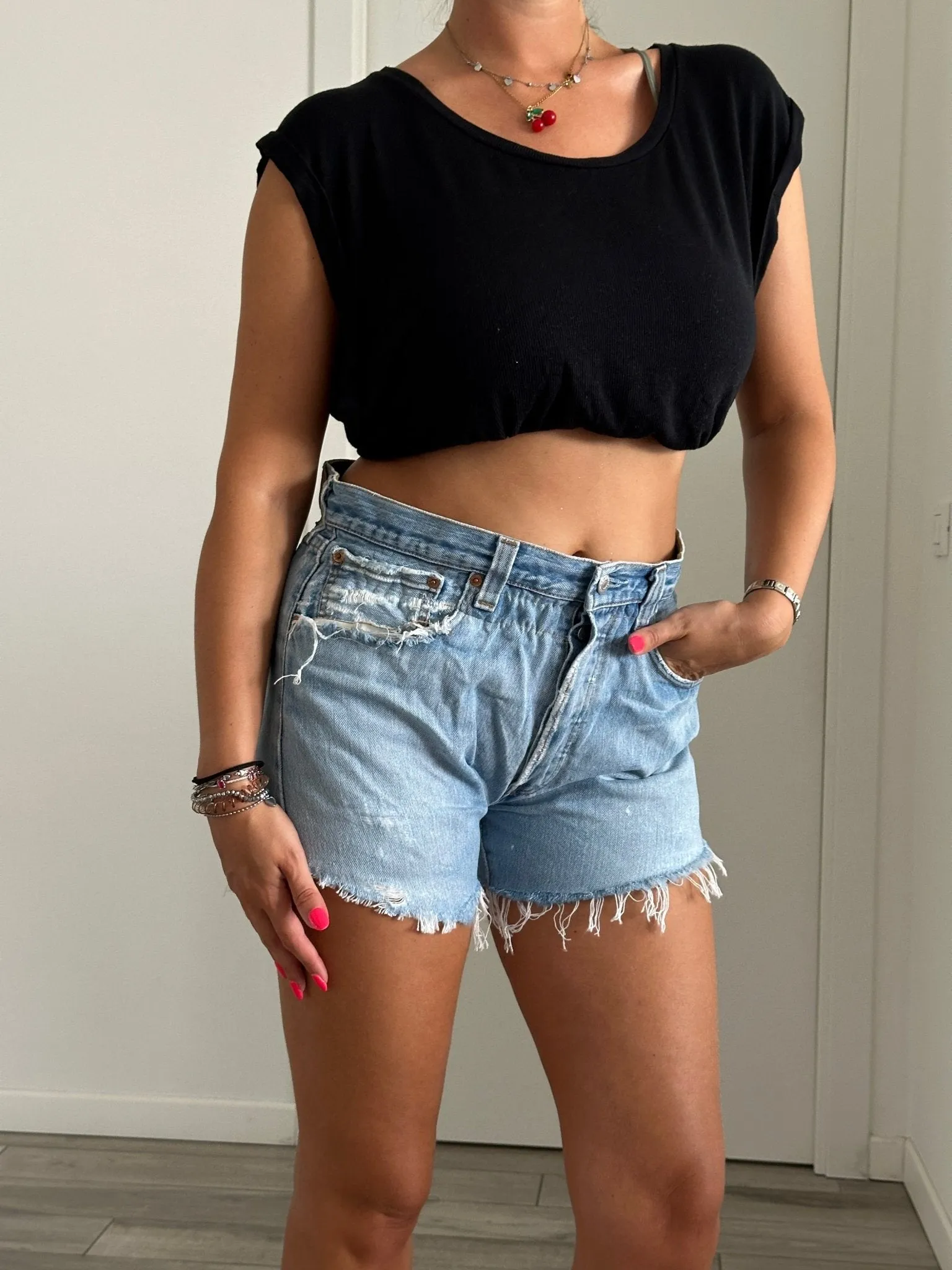 Shorts Levi's Vintage denim sfrangiati a caramella con strappi