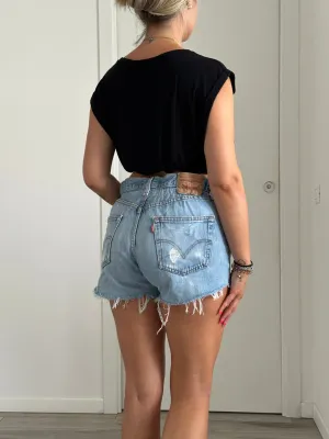 Shorts Levi's Vintage denim sfrangiati a caramella con strappi