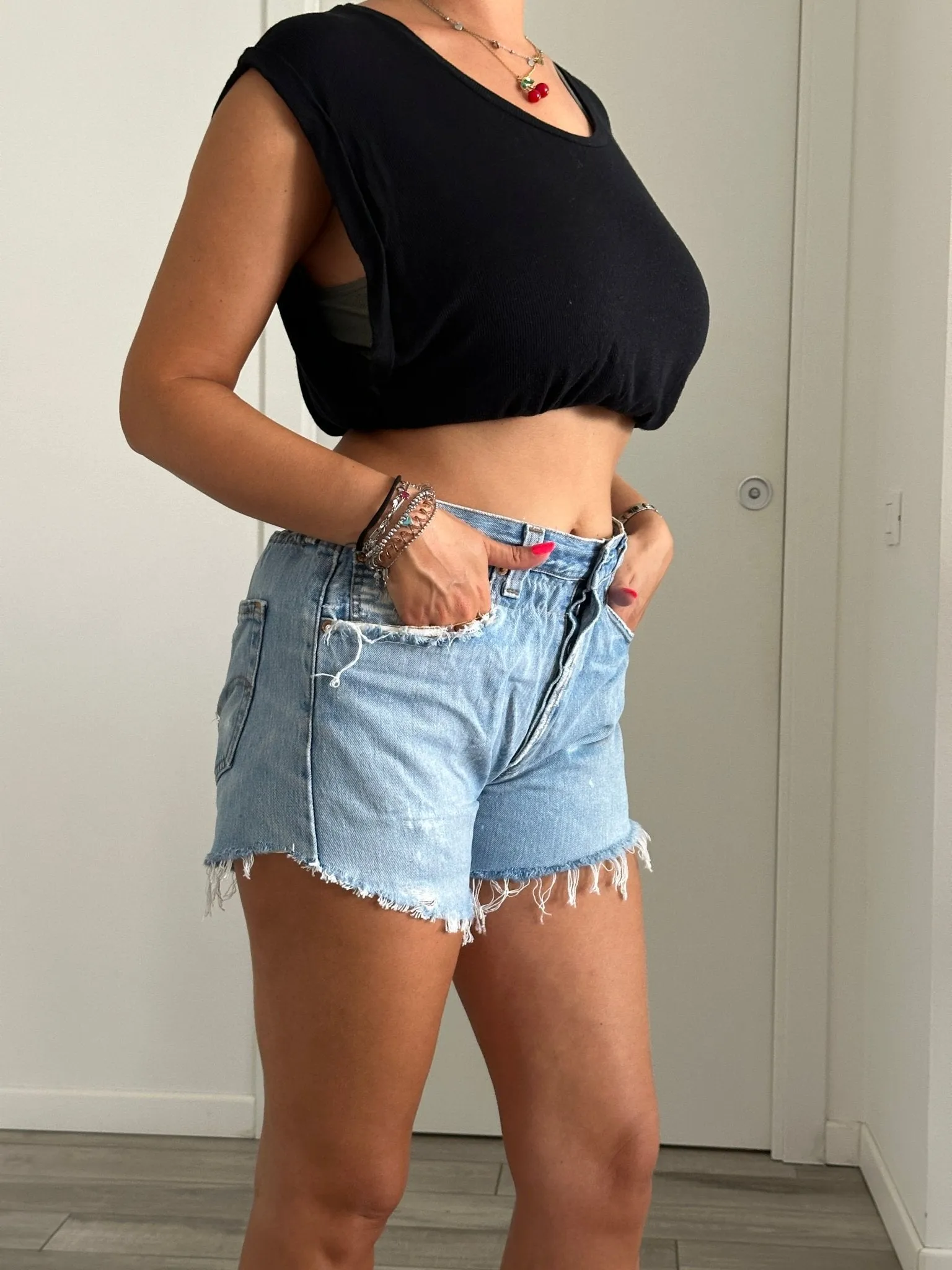 Shorts Levi's Vintage denim sfrangiati a caramella con strappi