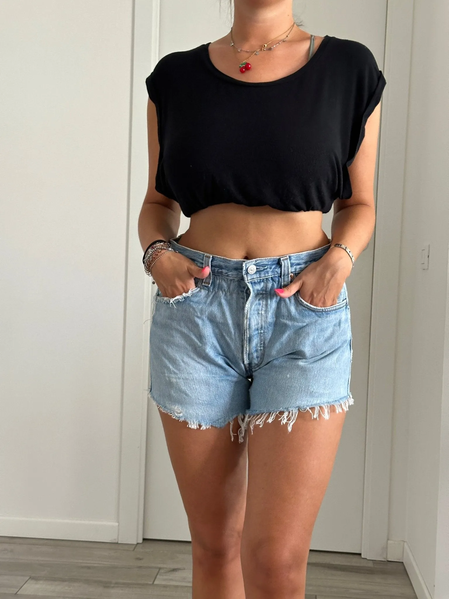 Shorts Levi's Vintage denim sfrangiati a caramella con strappi