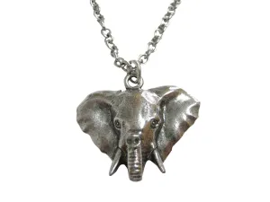 Silver Toned Textured Elephant Head Pendant Necklace