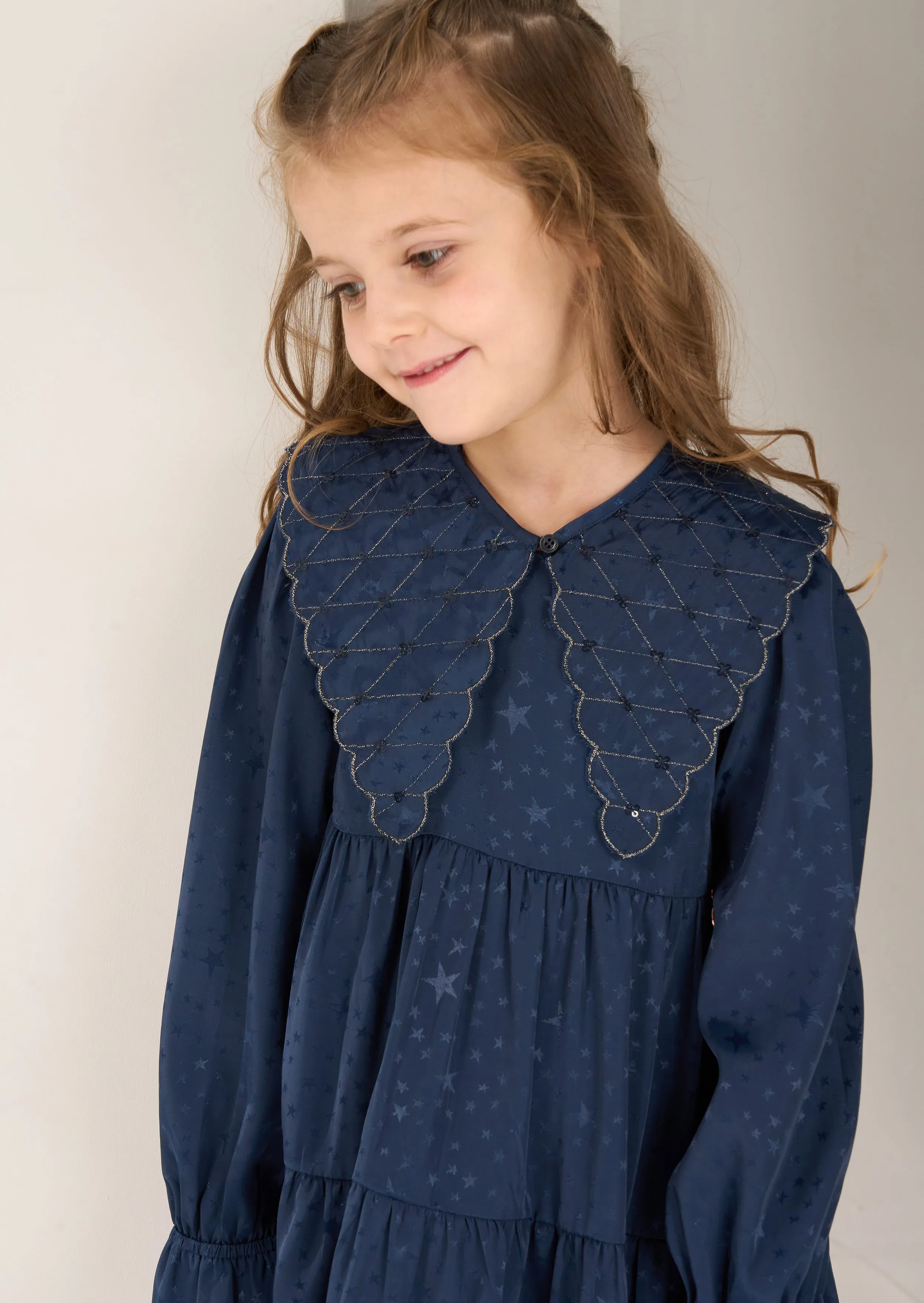 Sophia Navy Jacquard Star Dress