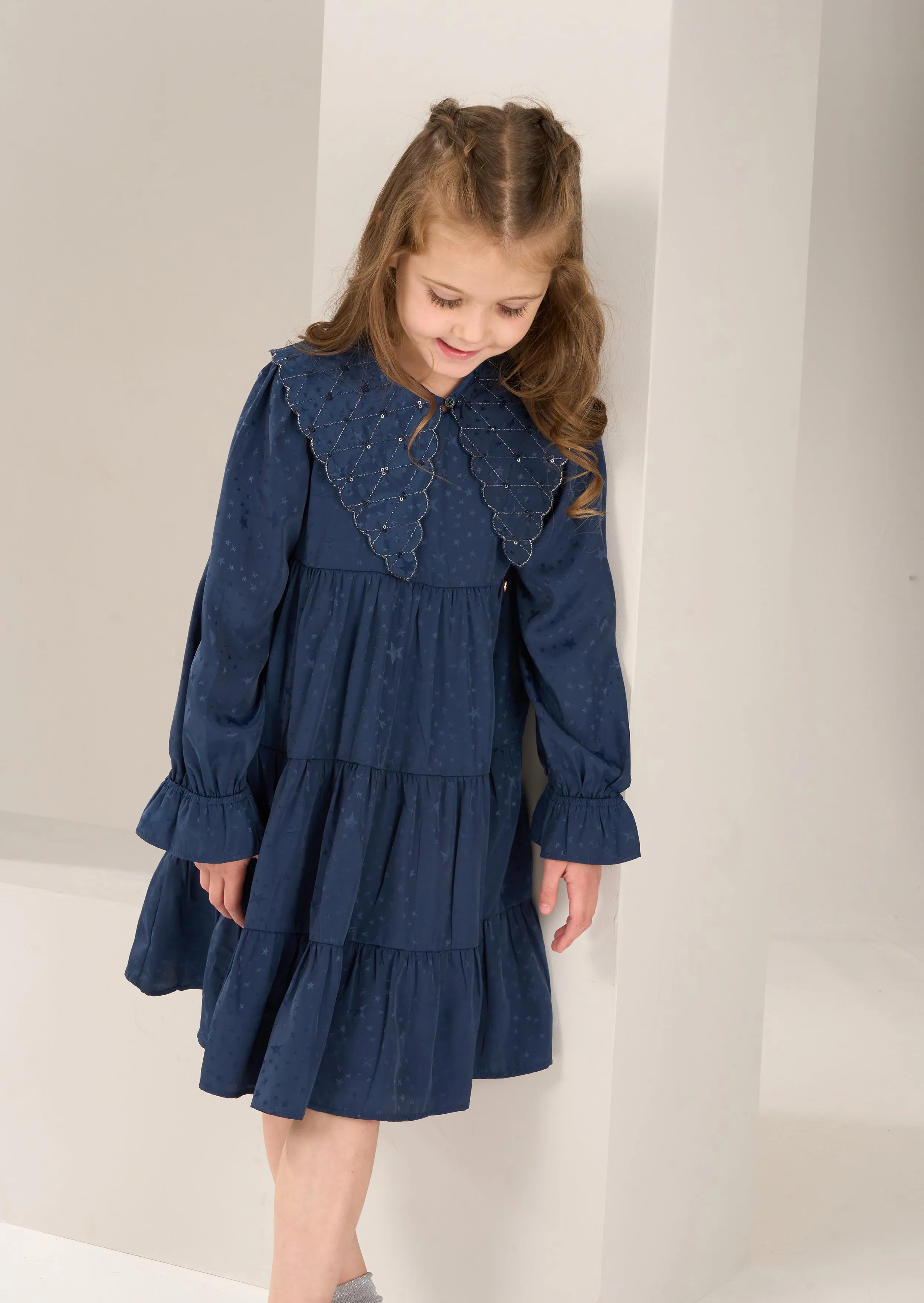 Sophia Navy Jacquard Star Dress