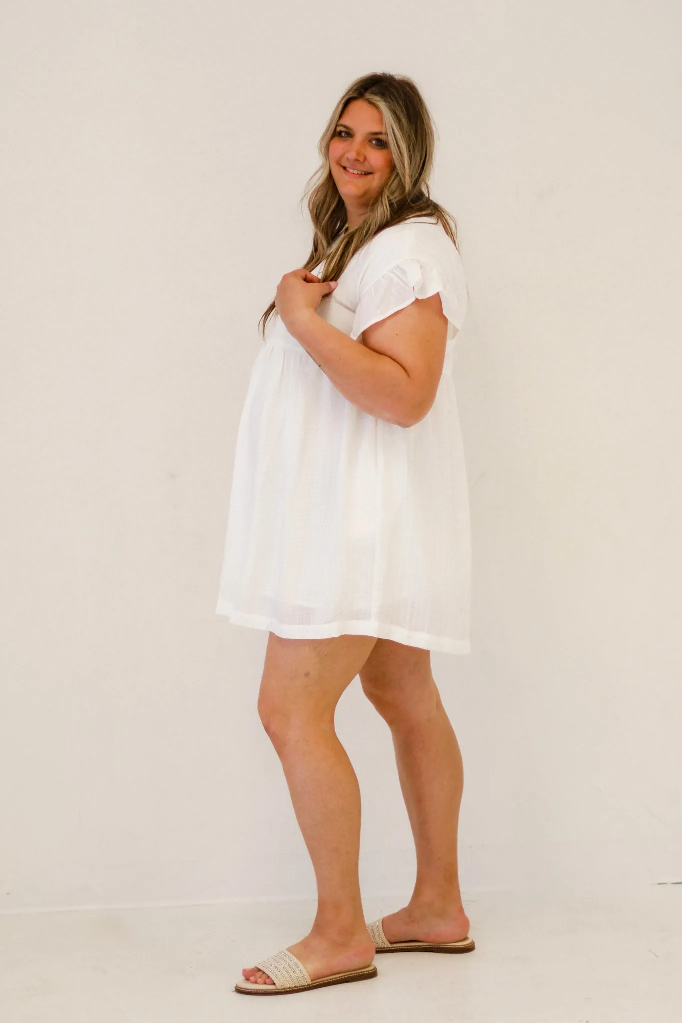 Spring Date Mini Dress in Off White