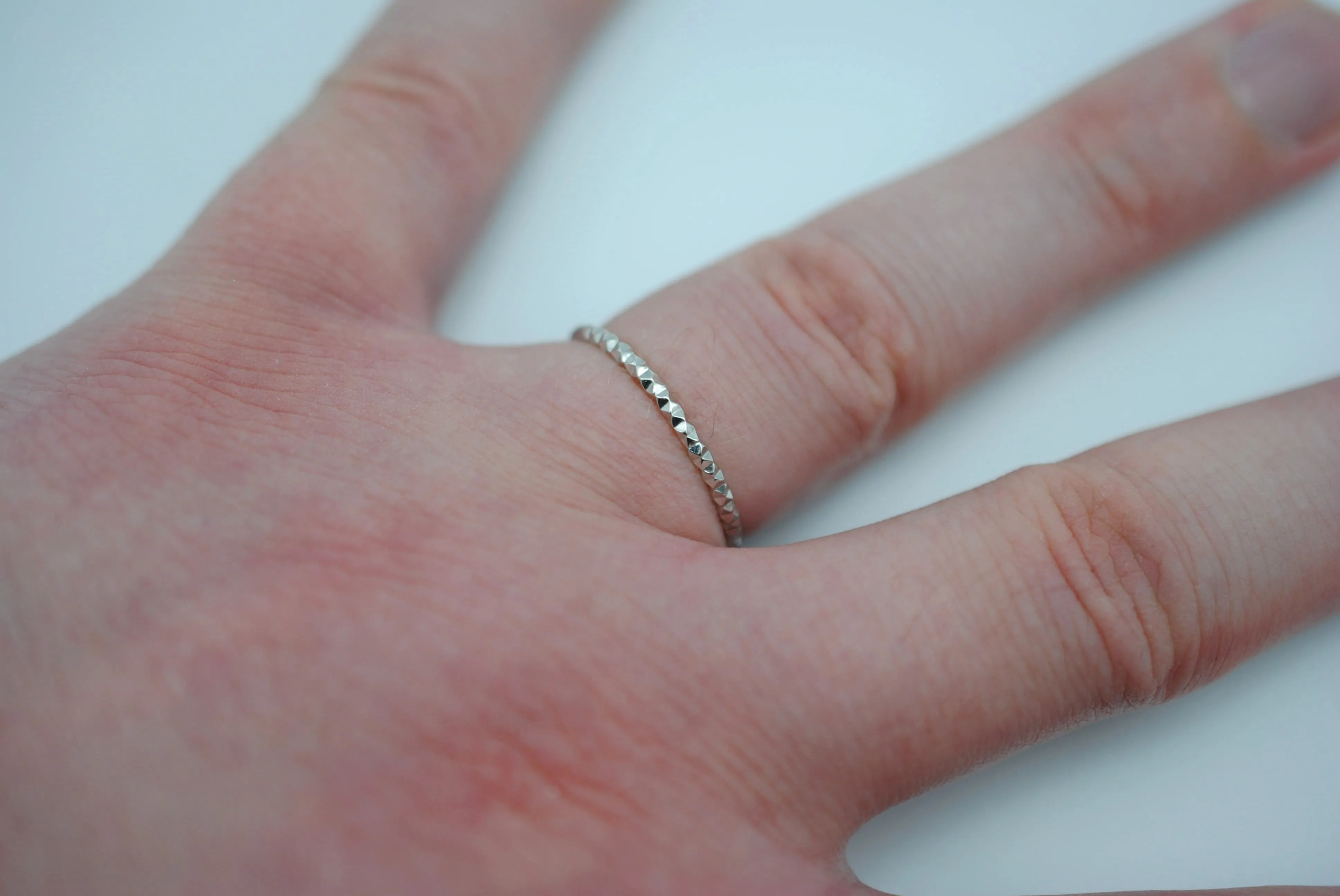 Stacking Ring: Sparkle Texture, Rhodium Finish, Medium Width