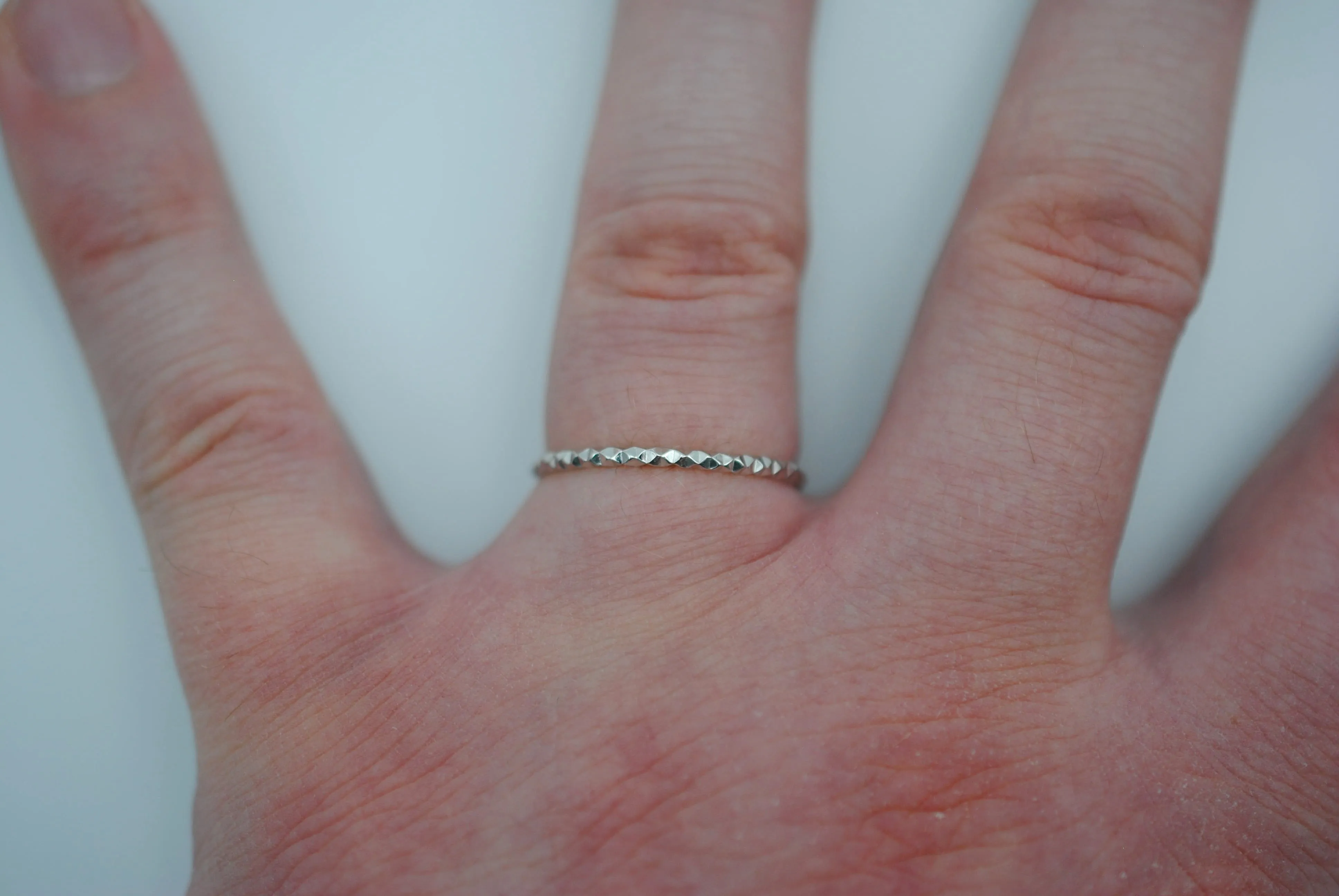 Stacking Ring: Sparkle Texture, Rhodium Finish, Medium Width