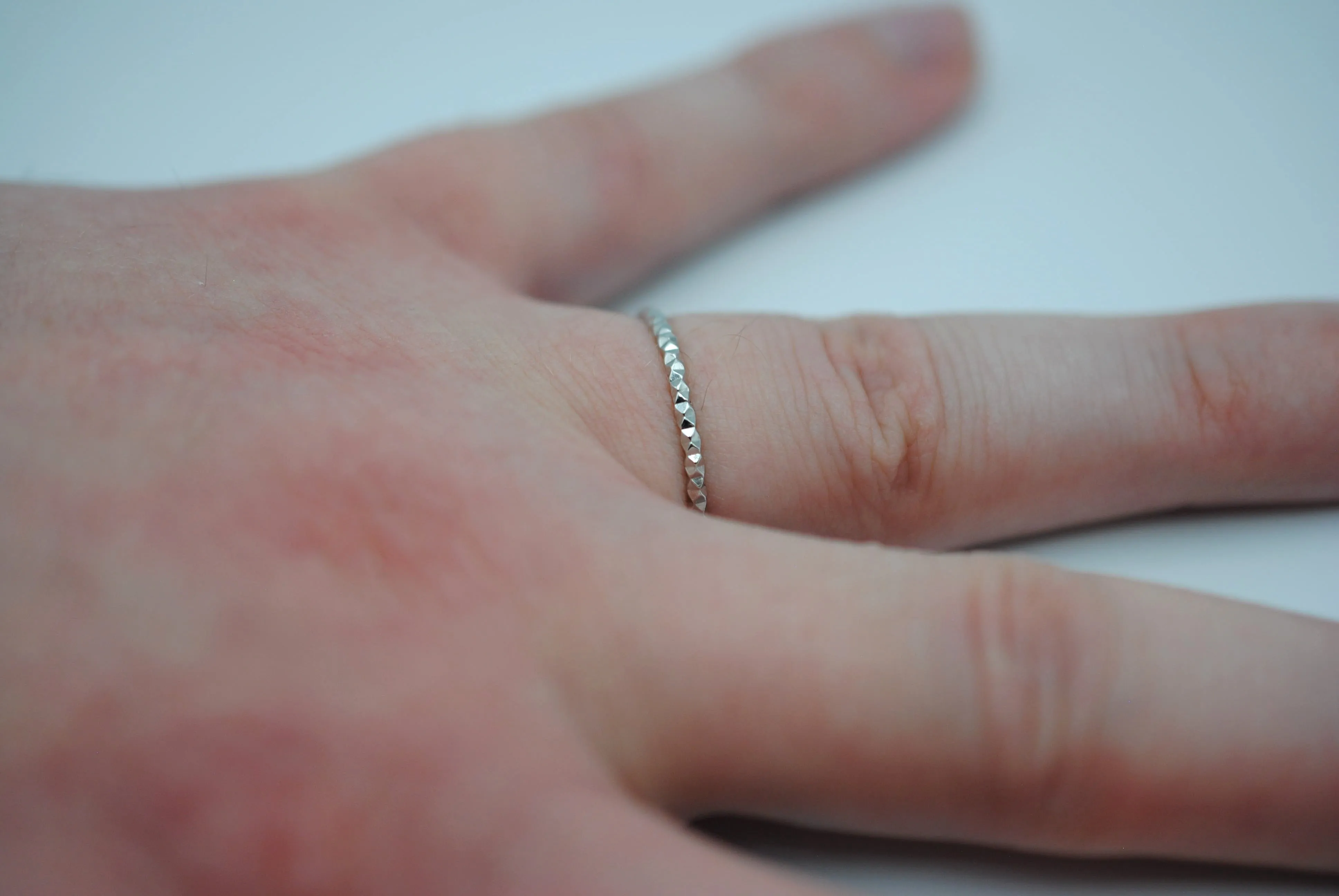 Stacking Ring: Sparkle Texture, Rhodium Finish, Medium Width