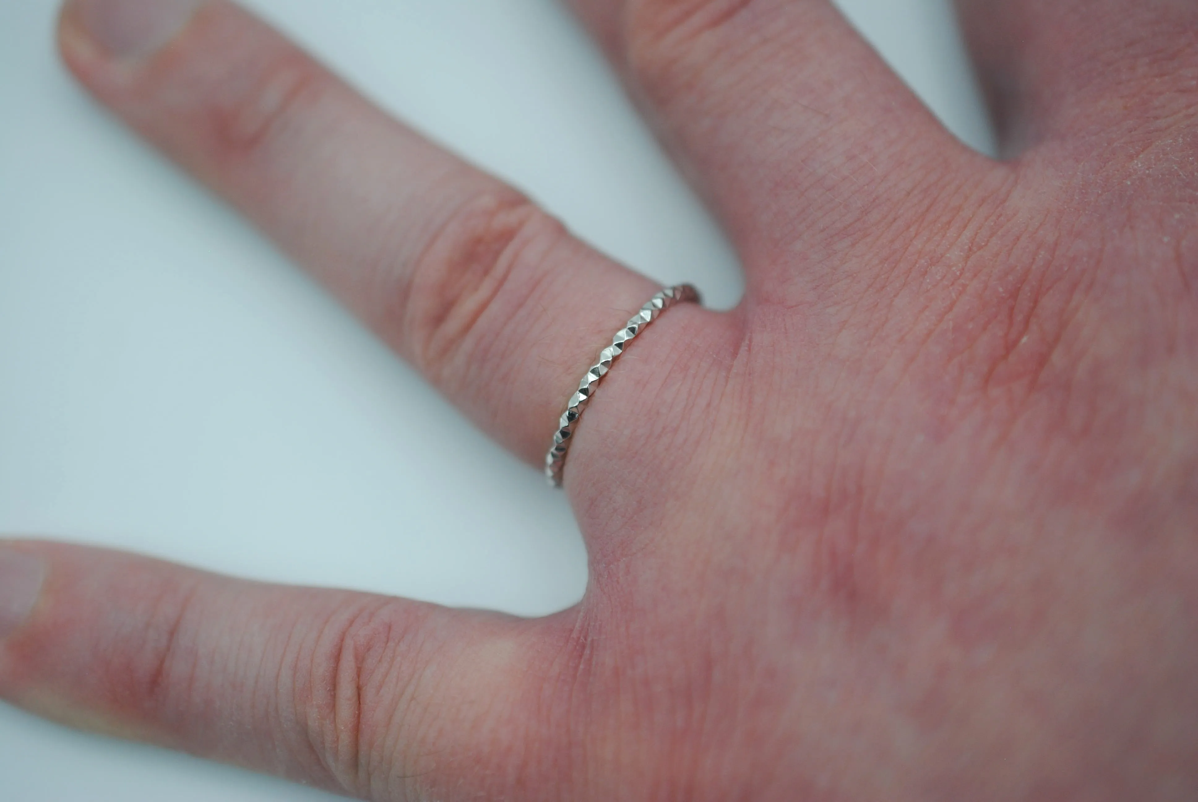 Stacking Ring: Sparkle Texture, Rhodium Finish, Medium Width