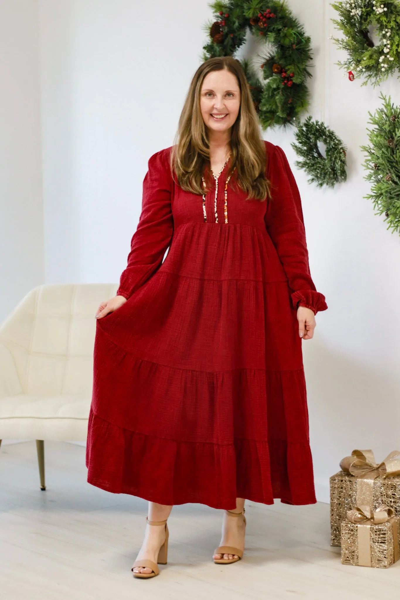 State Your Mind Midi Dress in Burgundy