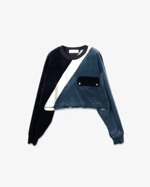 Stretch Velour Bi Color Cropped Pullover - Navy x Blue Green