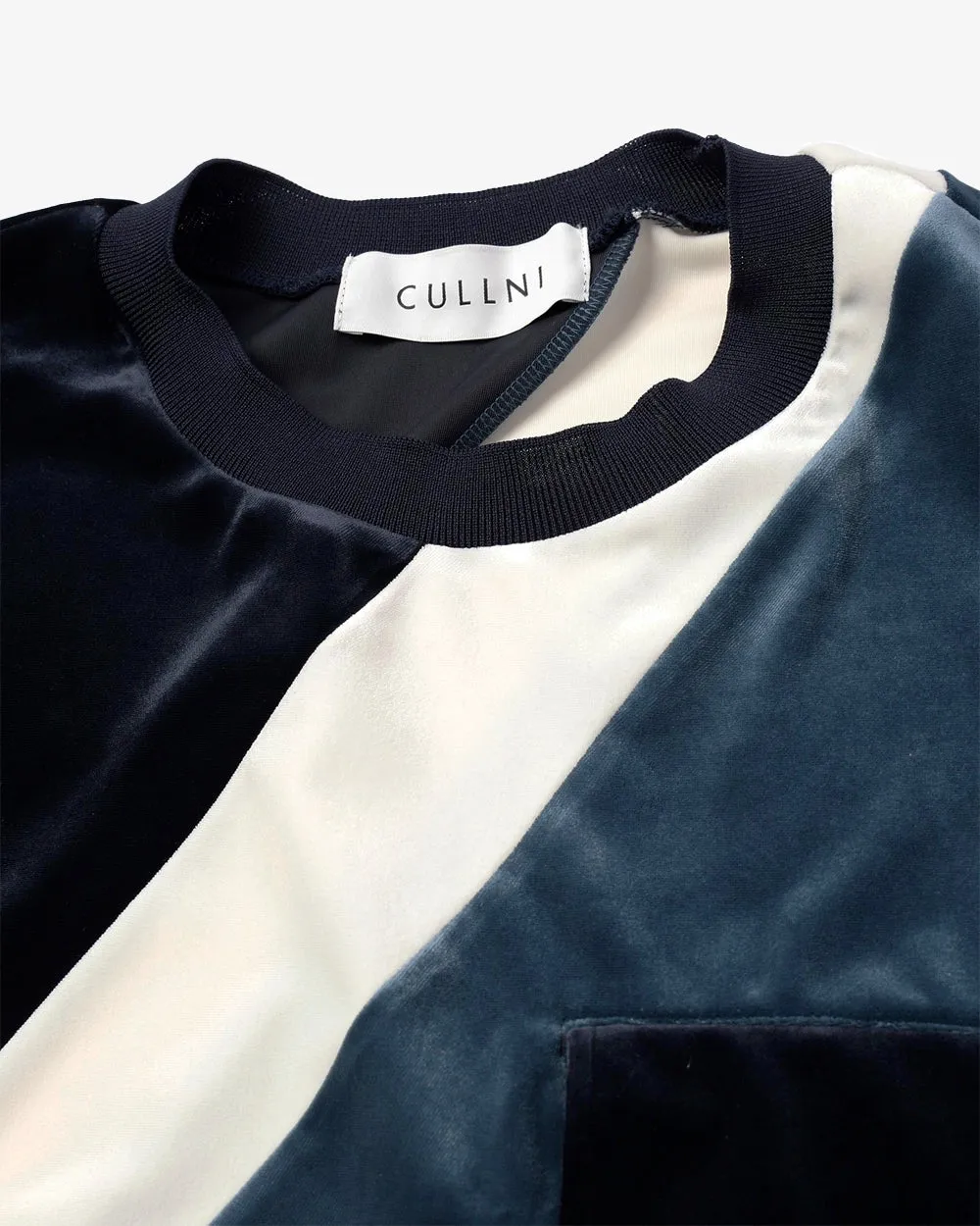 Stretch Velour Bi Color Cropped Pullover - Navy x Blue Green