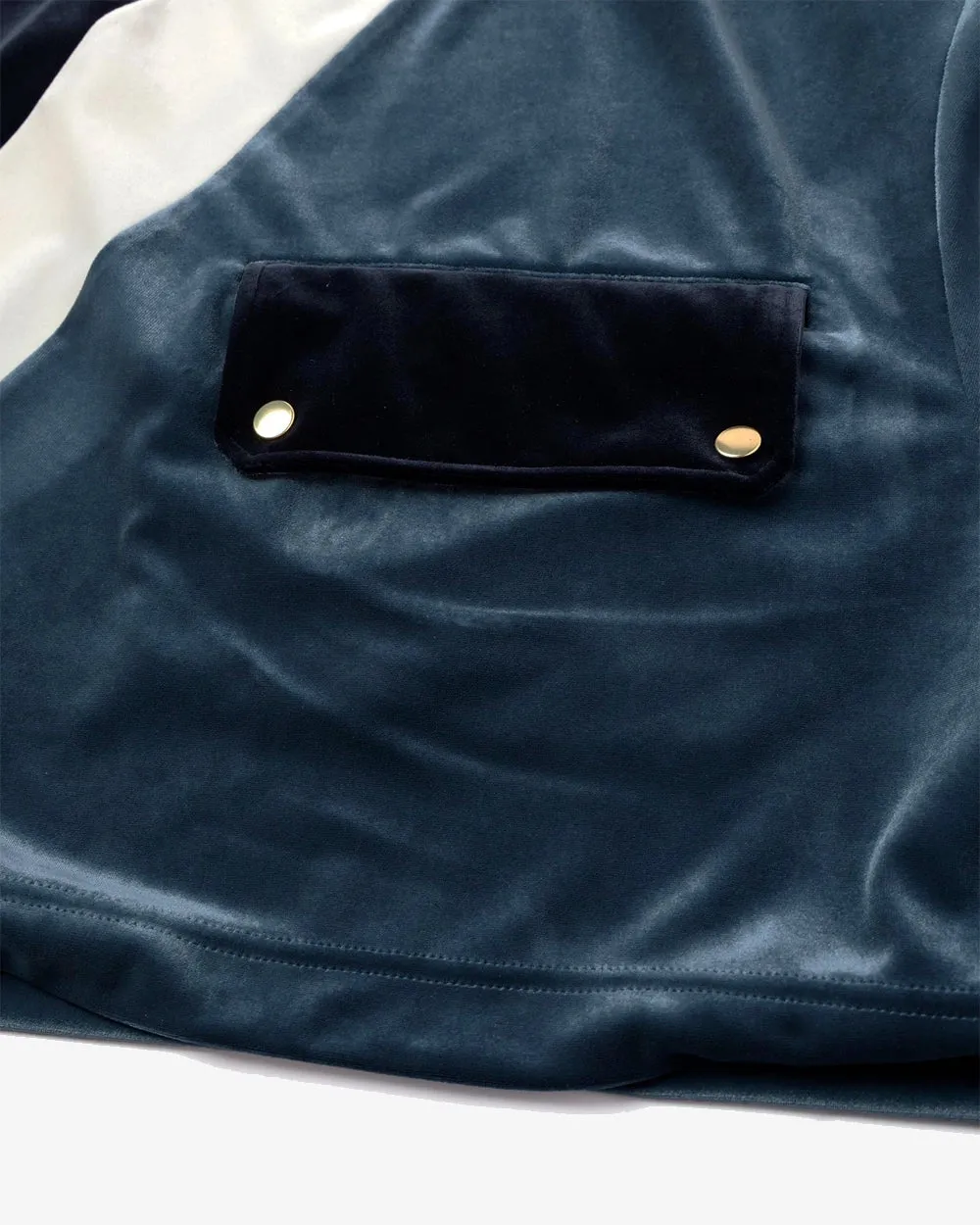 Stretch Velour Bi Color Cropped Pullover - Navy x Blue Green