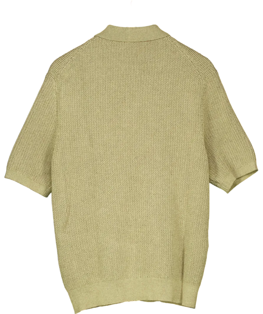 Sunspel Green Textured Knit Polo Shirt UK M