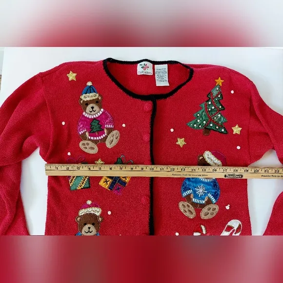 Teddy Bear Christmas Cardigan‎ sz Small Nutcracker Vintage Beaded Sweater