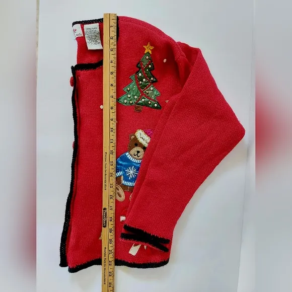 Teddy Bear Christmas Cardigan‎ sz Small Nutcracker Vintage Beaded Sweater
