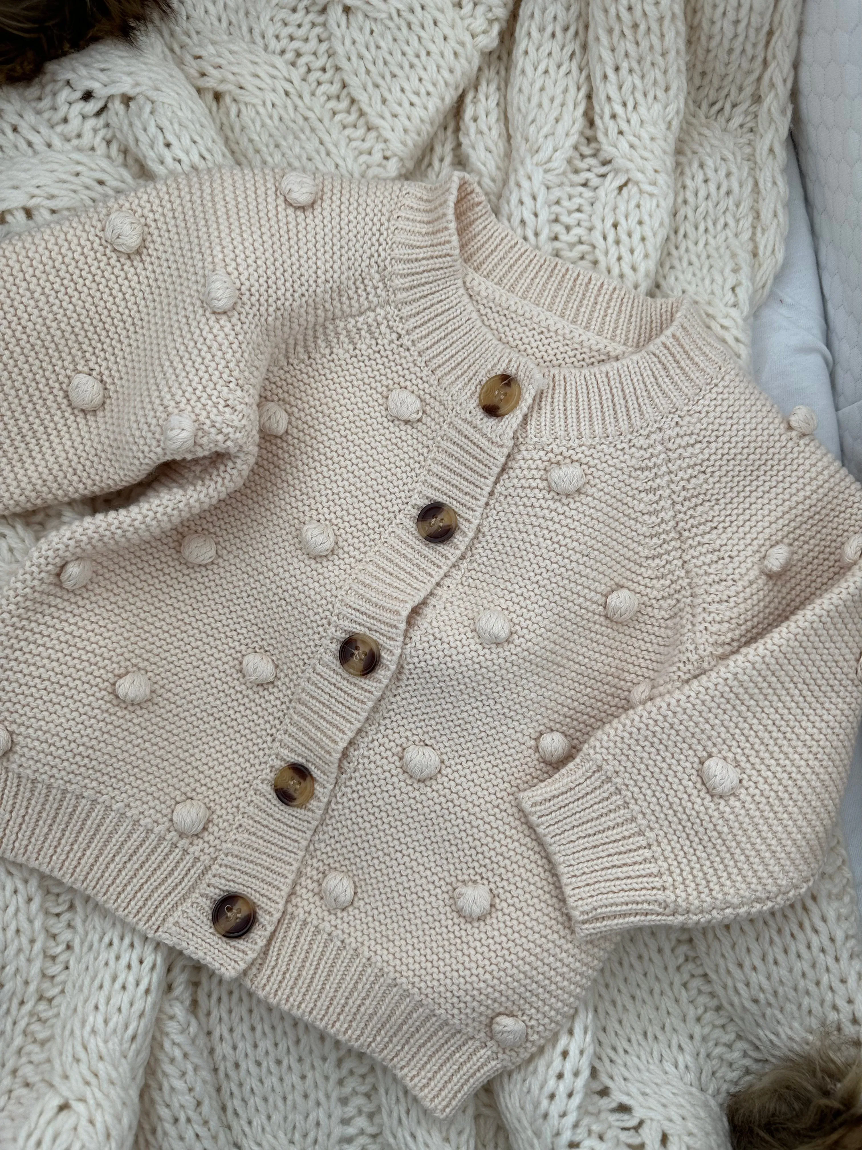 Textured Pom Pom Cardigan