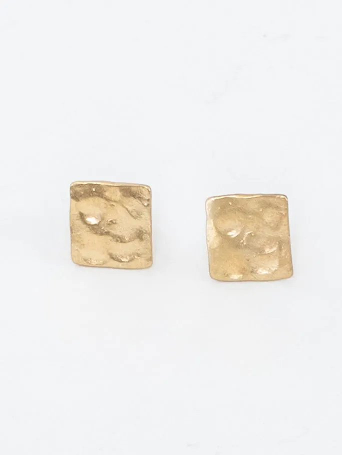 Textured Square Studs - Brass