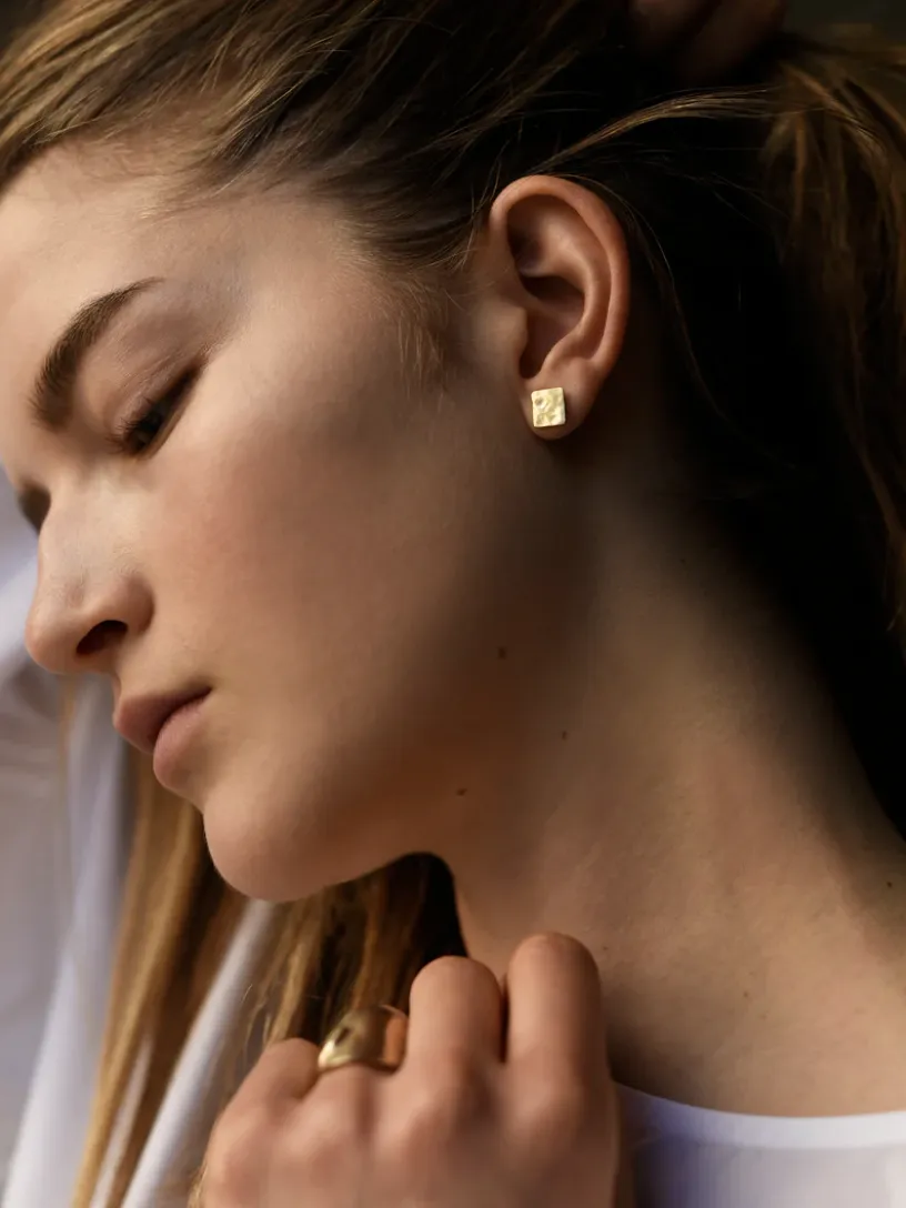 Textured Square Studs - Brass