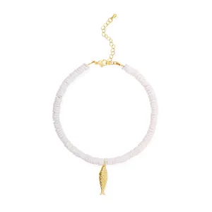 The Dangling Fish White Anklet