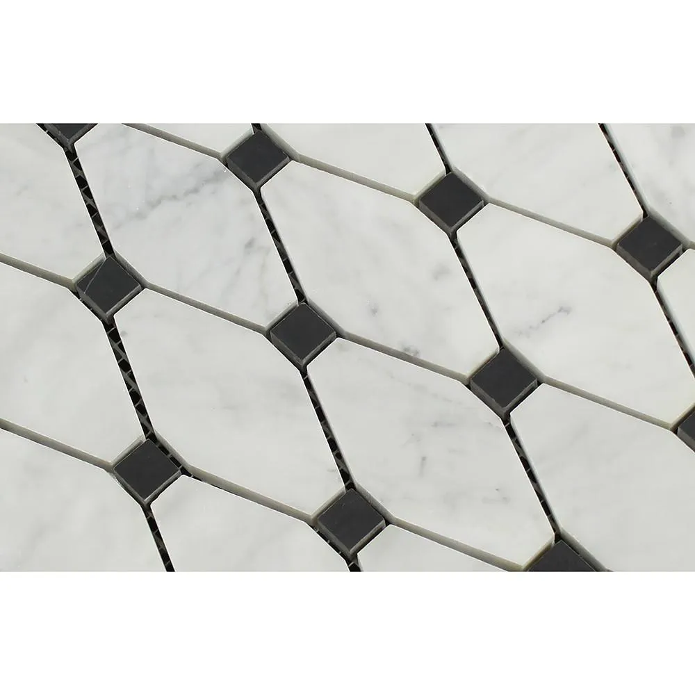 Tilefornia Italian Carrara White Marble Octave w/Black Marble Mosaic Tile Polished/Honed