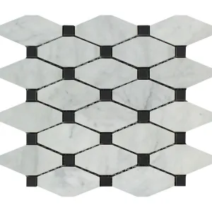 Tilefornia Italian Carrara White Marble Octave w/Black Marble Mosaic Tile Polished/Honed
