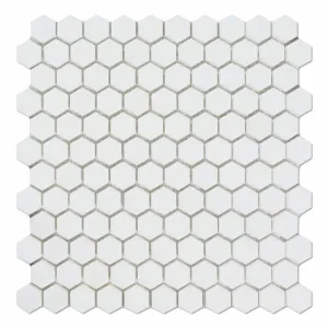 Tilefornia Thassos White 1" Hexagon  Marble Mosaic Tile