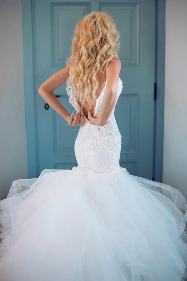 Tulle and Lace Mermaid Wedding Dresses Long Train