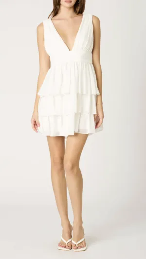 V Neck Tiered Mini Dress