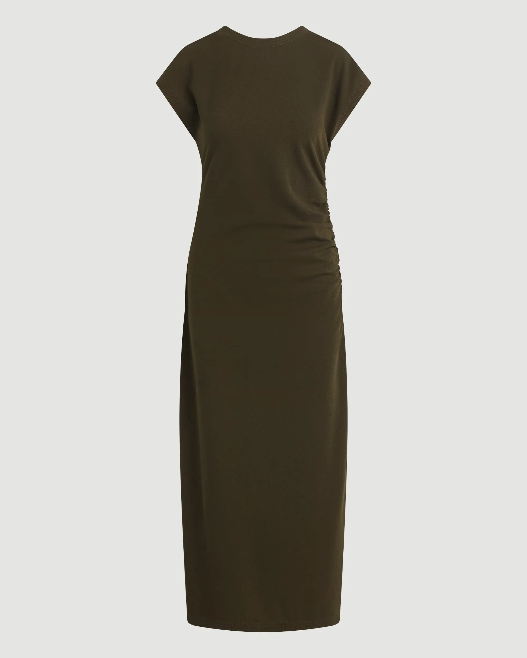 Vela Contrast-Stitch Ruched-Waist Dress (Petite)