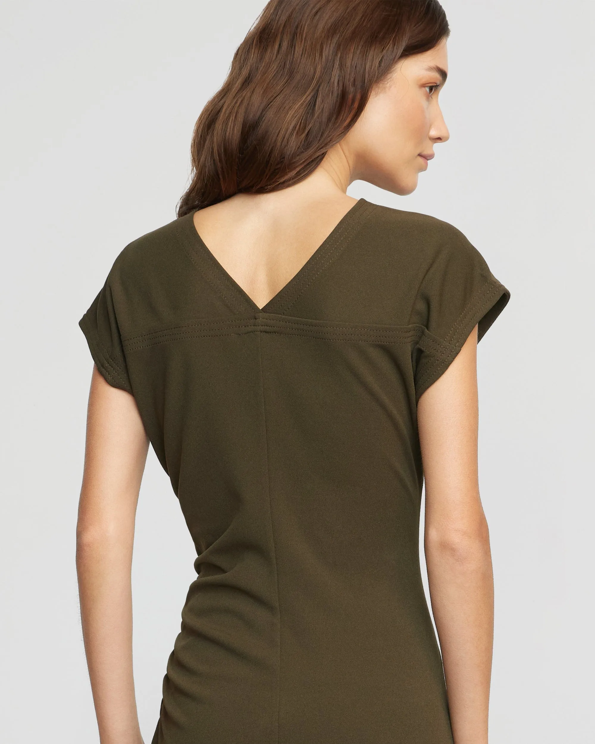 Vela Contrast-Stitch Ruched-Waist Dress (Petite)