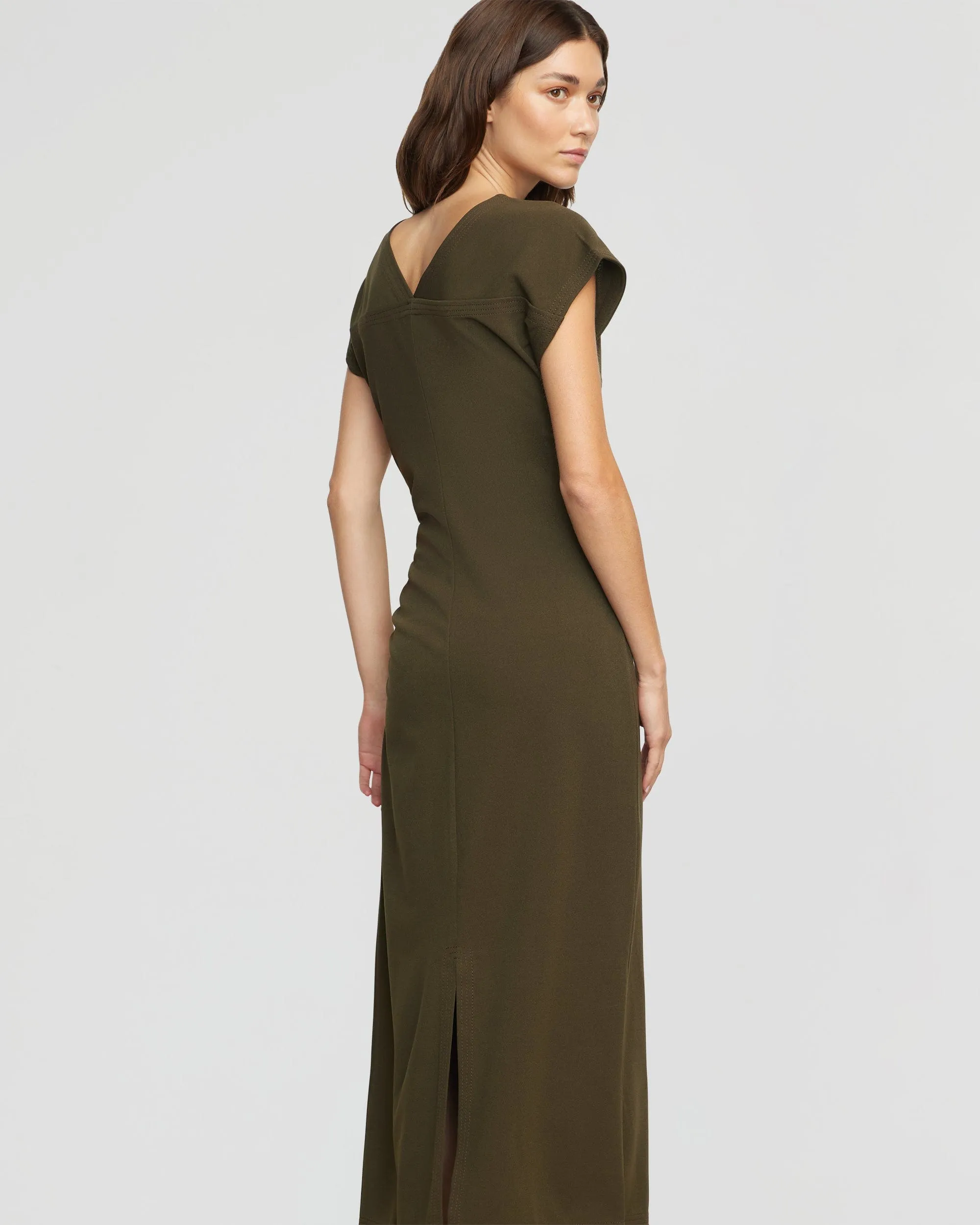 Vela Contrast-Stitch Ruched-Waist Dress (Petite)