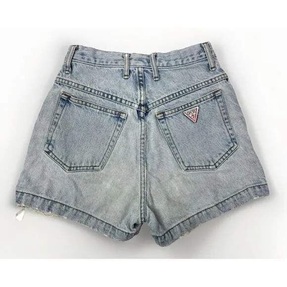 Vintage 90s Guess USA High‎ Waisted Mom Denim Shorts 24X3&quot; Distressed Cuff EUC