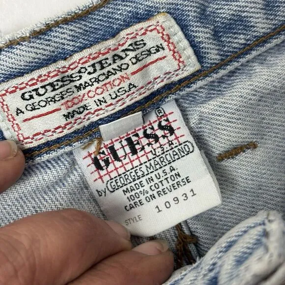 Vintage 90s Guess USA High‎ Waisted Mom Denim Shorts 24X3&quot; Distressed Cuff EUC